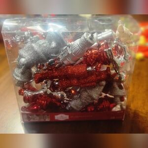 28 Piece Holiday Time Red, Silver, White Christmas Ornaments, New In Box